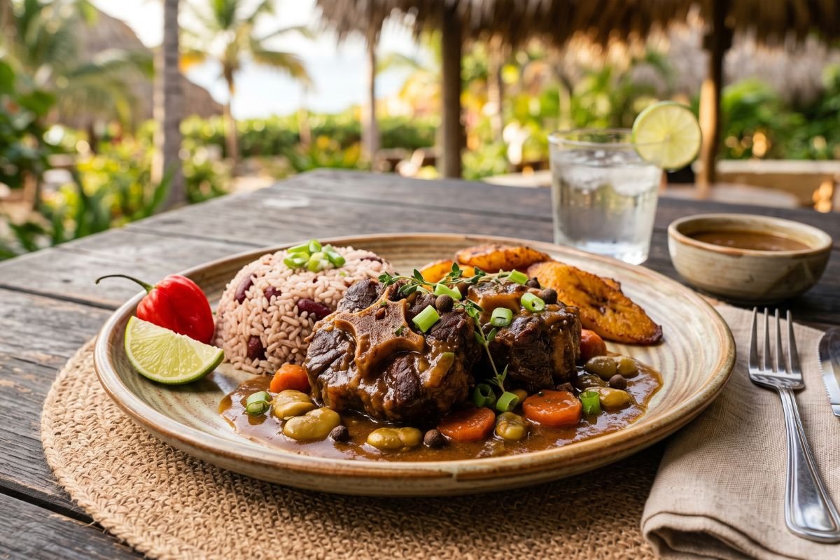 Jamaican oxtail and rice and peas